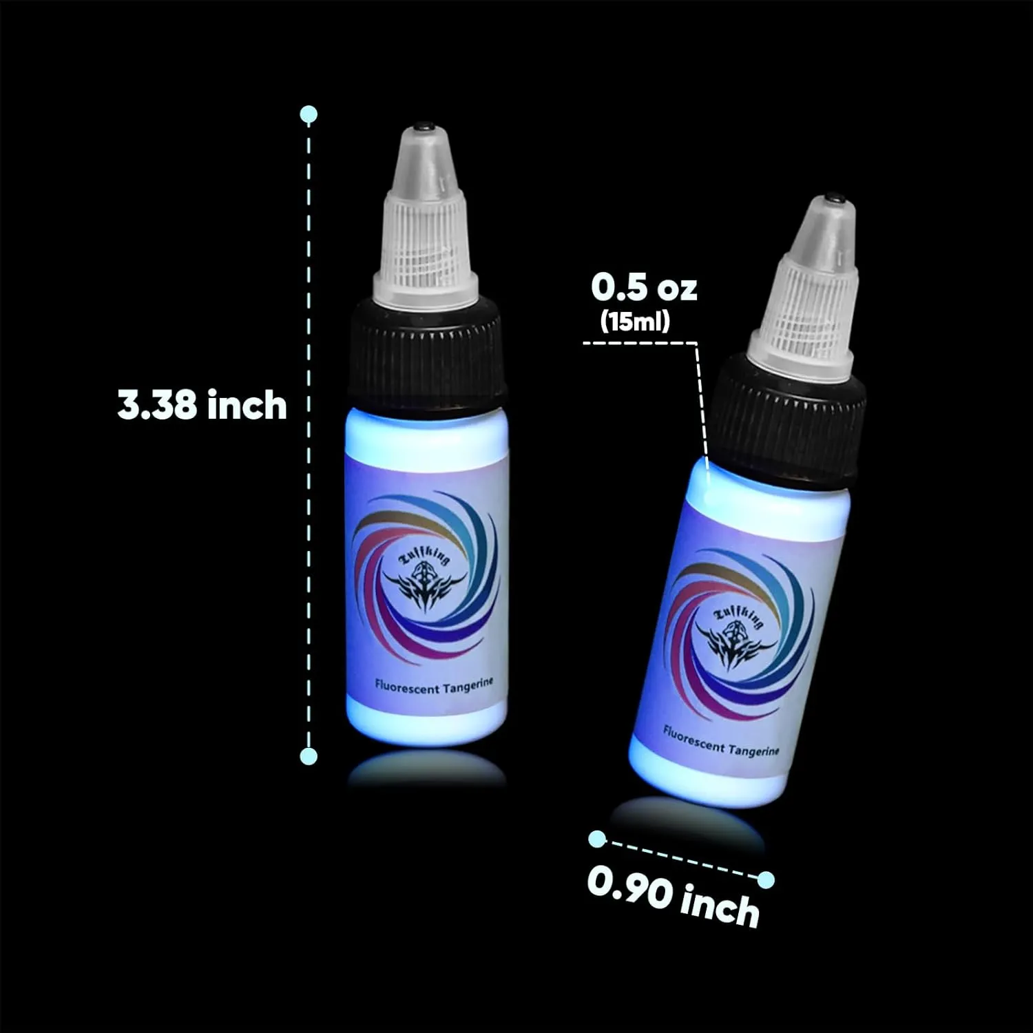 8Pcs Tattoo Ink Color Set, Glow in The Blacklight Tattoo Ink Set, Skin-Safe Permanent Tattooing for 3D Makeup Beauty Skin Body Art, 1/2 oz 15ml/Bottle, 8 Color (15ml, 8Color)