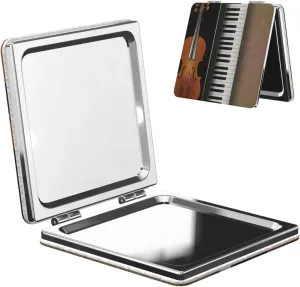 Abstract Music Grunge Piano Women Mini Cosmetic Mirror Folding Portable Pocket Makeup Mirror