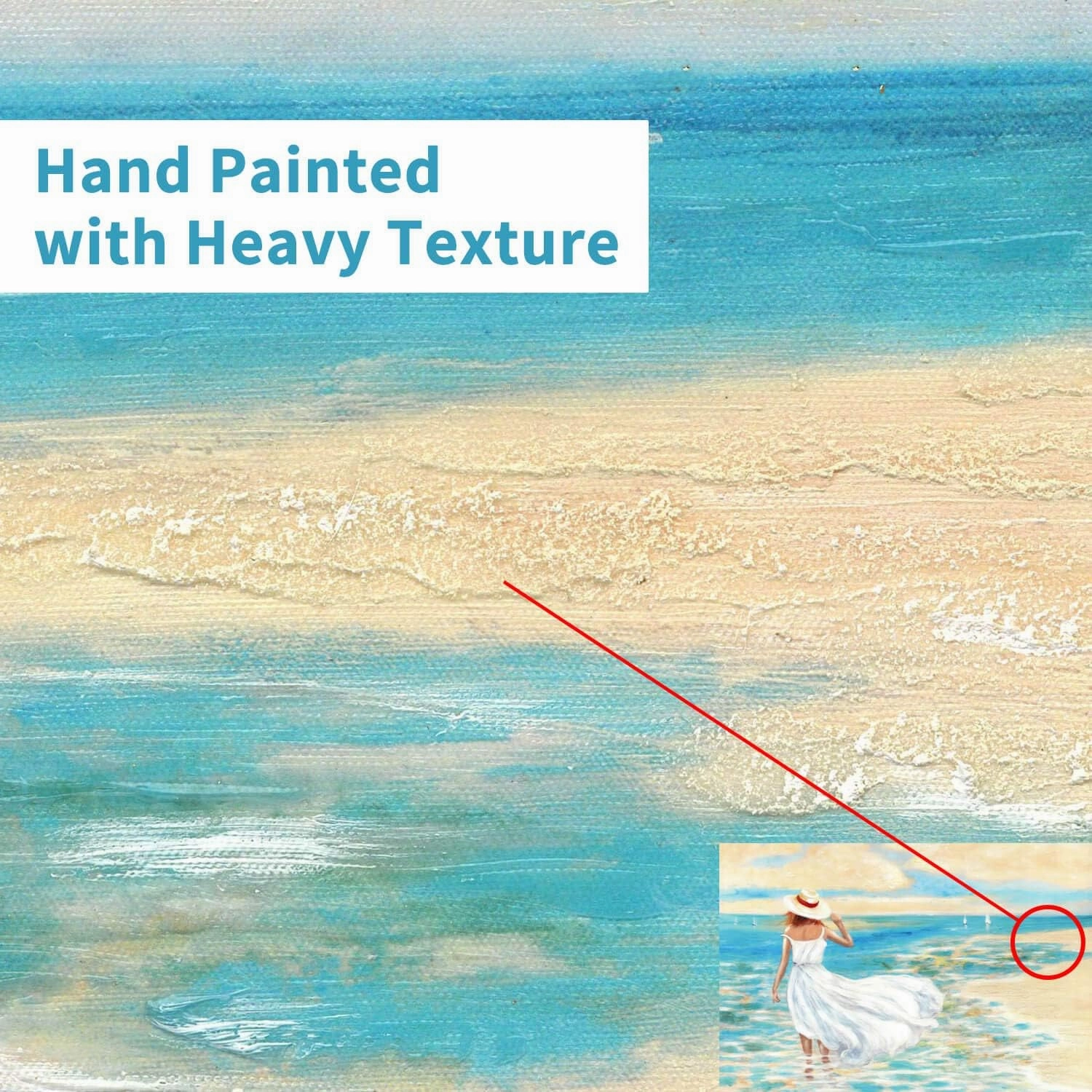 Abstract Beach Picture Wall Art: Girl & Ocean Artwork Seascape Painting on Canvas for Bathroom (36” x 24” x 1 Panel)