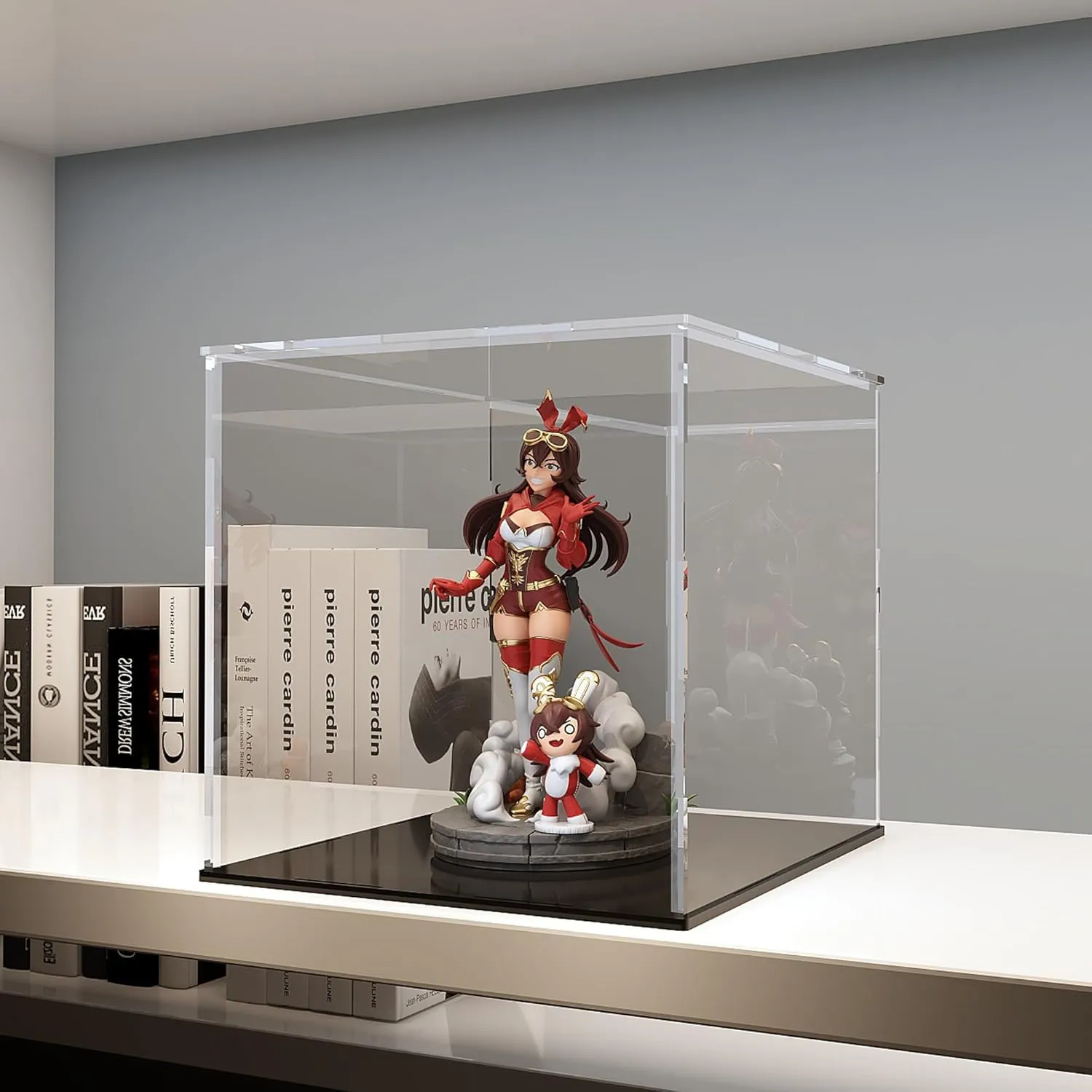 Acrylic Display Case for Collectibles and Toys, Versatile Clear Acrylic Display Box with Black Base for DIY Dollhouse and Tiny House, 10x8x9-inch
