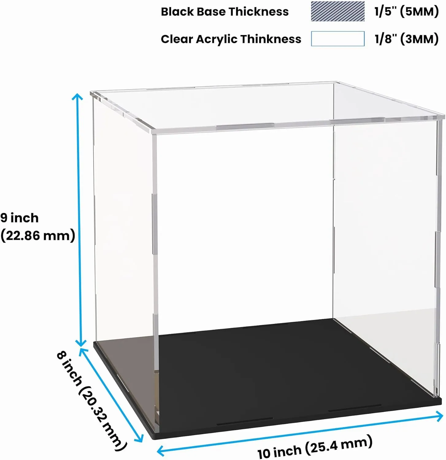 Acrylic Display Case for Collectibles and Toys, Versatile Clear Acrylic Display Box with Black Base for DIY Dollhouse and Tiny House, 10x8x9-inch