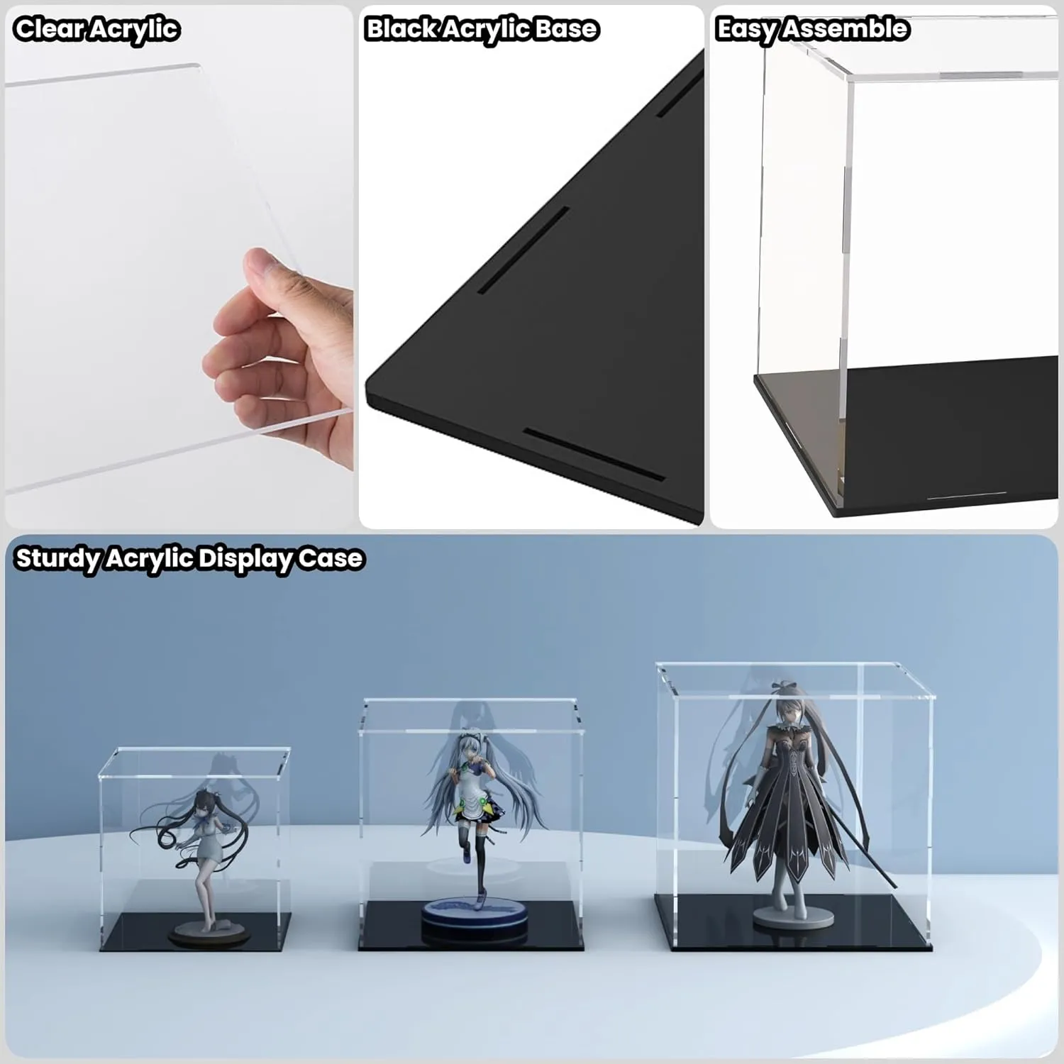 Acrylic Display Case for Collectibles and Toys, Versatile Clear Acrylic Display Box with Black Base for DIY Dollhouse and Tiny House, 10x8x9-inch