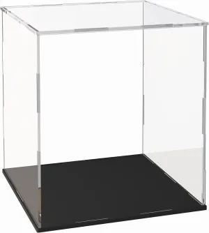 Acrylic Display Case for Collectibles and Toys, Versatile Clear Acrylic Display Box with Black Base for DIY Dollhouse and Tiny House, 11x9x11-inch