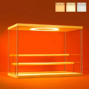Acrylic Display Case with Adjustable LED Light, 3 Tier Clear Display Box Dustproof Showcase for Action Figures, Collectibles and Mini Toys, Assembly Display Cabinet(Wood 12.5×6.7×9in)