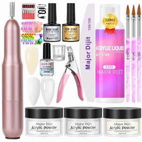 Acrylic Nail Kit, Electric Nail Drill, 120ml Liquid, Acrylic Powders, Base Coat, Top Coat, Primer (Colorful)