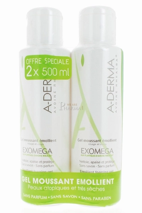 Aderma Exomega Emollient Foaming Gel 2 x 500ml