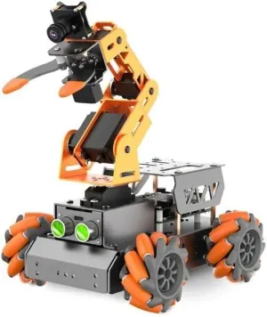 AI-Enhanced Smart Robot Car with Mecanum Wheels and Robotic Arm, 7.3*6.4*13.66 inches, Black, Orange