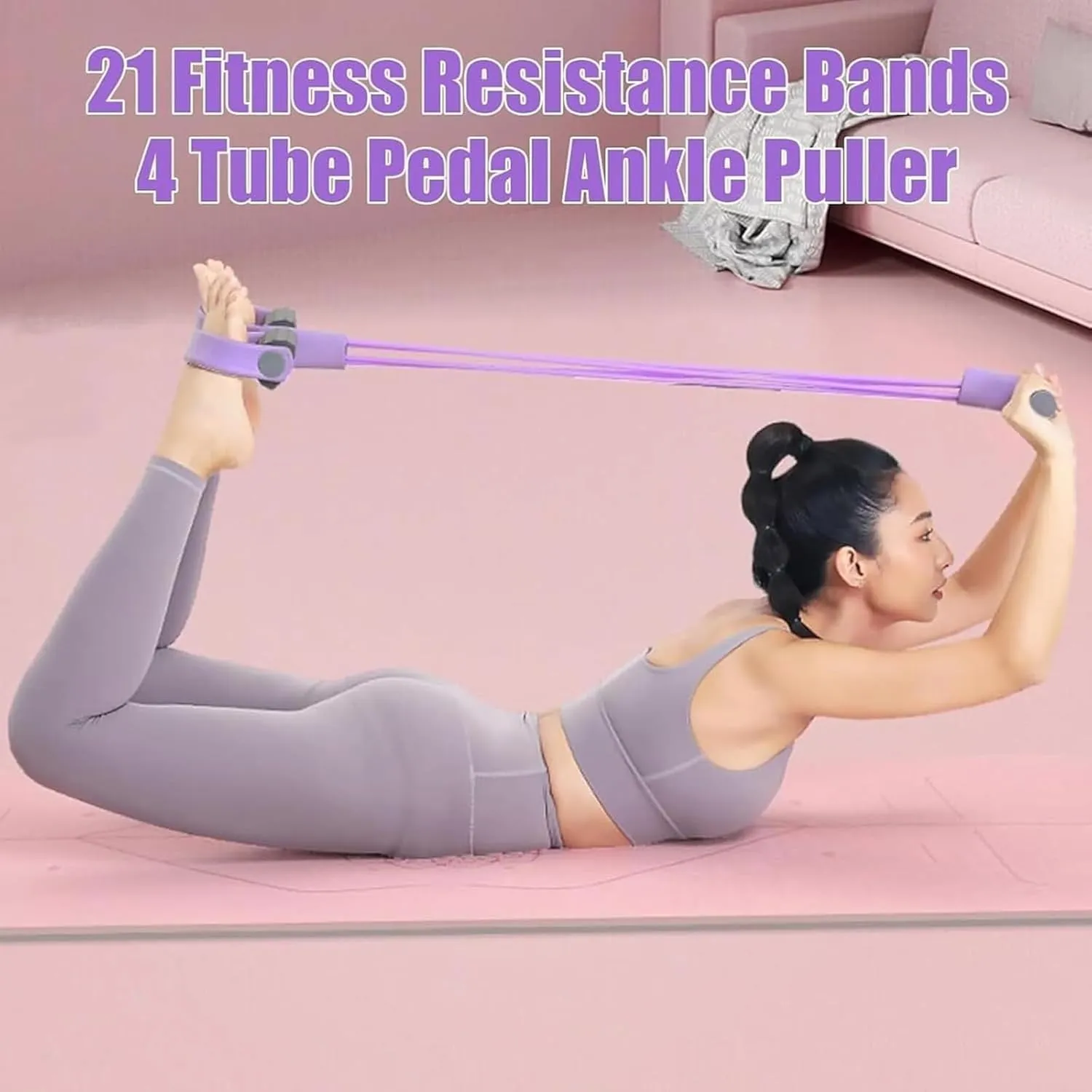 Aimierbuy Stirrup Puller, Stirrup Puller for Exercise, 21 Fitness Resistance Bands-4 Tube Pedal Ankle Puller, Multifunction Tension Rope for arm and Leg Workouts