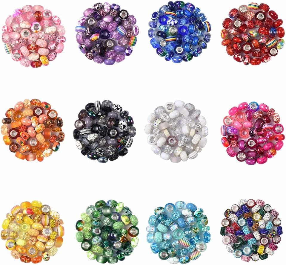 Aipridy Assortment European Large Hole Beads Spacer Beads Rhinestone Craft Beads for DIY Charms Bracelet Jewelry Making (Rainbow)
