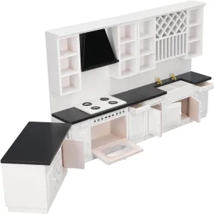 Airshi Dollhouse Bar Counter, Dollhouse Kitchen Cabinet Set Birch Wood Beautiful Design for Adult Dollhouse Decoration, Small, Airshiqf604mcg5y