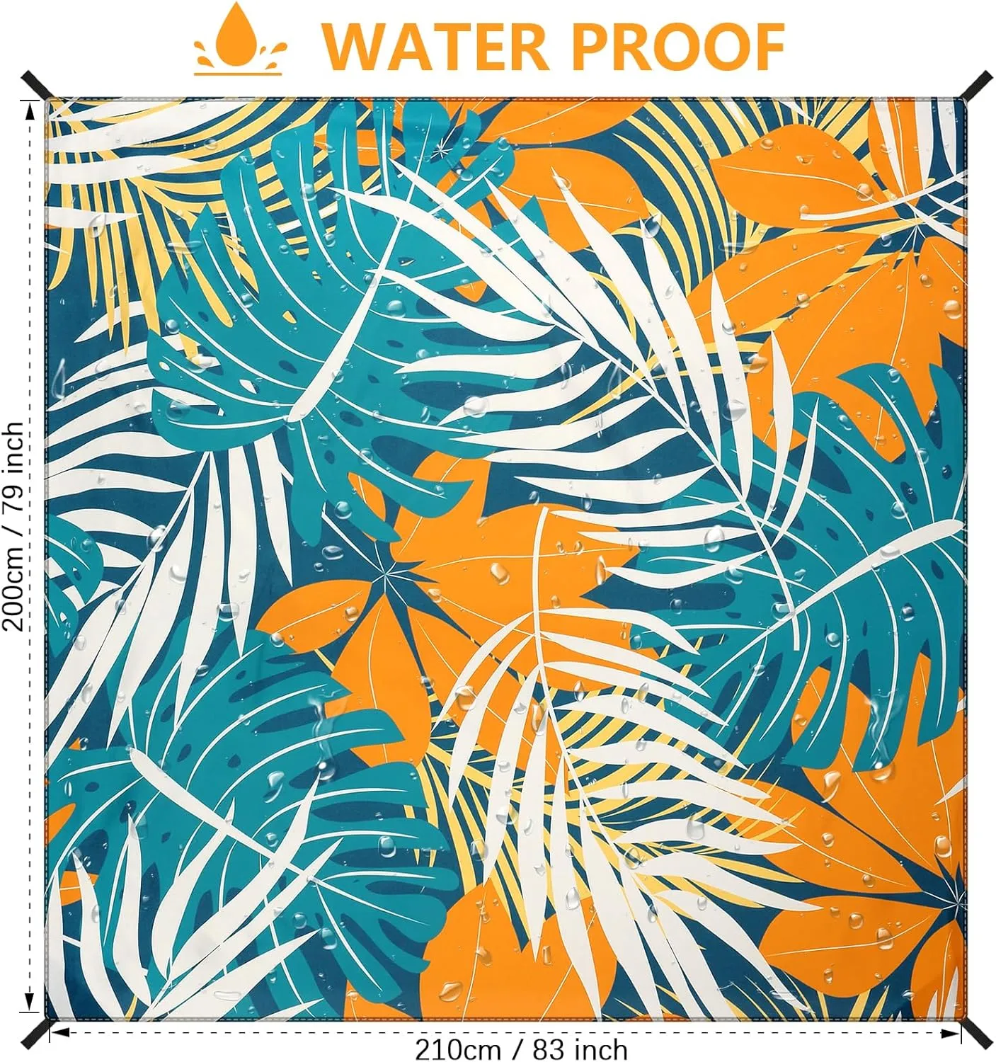 AISPARKY Beach Blanket Waterproof Sandproof Lightweight Durable Compact Sand Free Beach Mat for Festival Travel Camping Hiking Picnic Blanket (BK&GN&O-Palm, 79"×83"(4 Person))