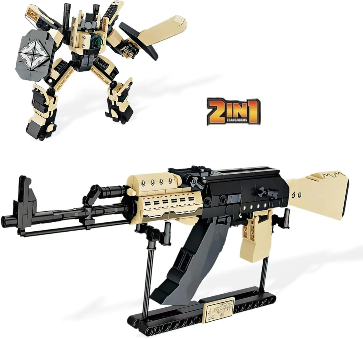 AK Gun Building Blocks Set, 2 in 1 DIY Assembling Gun or Mech Model, 382 Pieces Bricks Collectible Military Weapon Toy Set Gift for Boys Adult or Firearm Fans