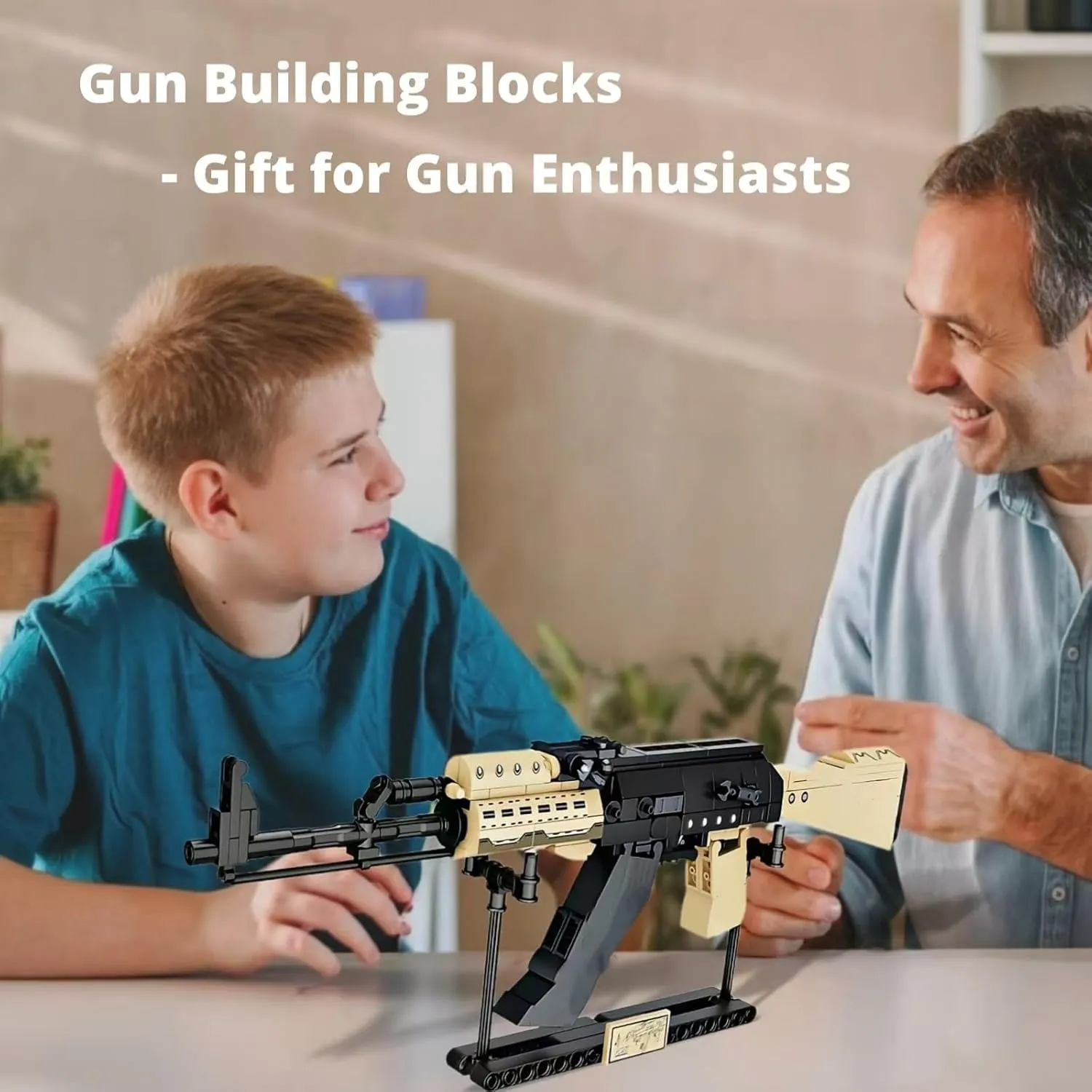 AK Gun Building Blocks Set, 2 in 1 DIY Assembling Gun or Mech Model, 382 Pieces Bricks Collectible Military Weapon Toy Set Gift for Boys Adult or Firearm Fans
