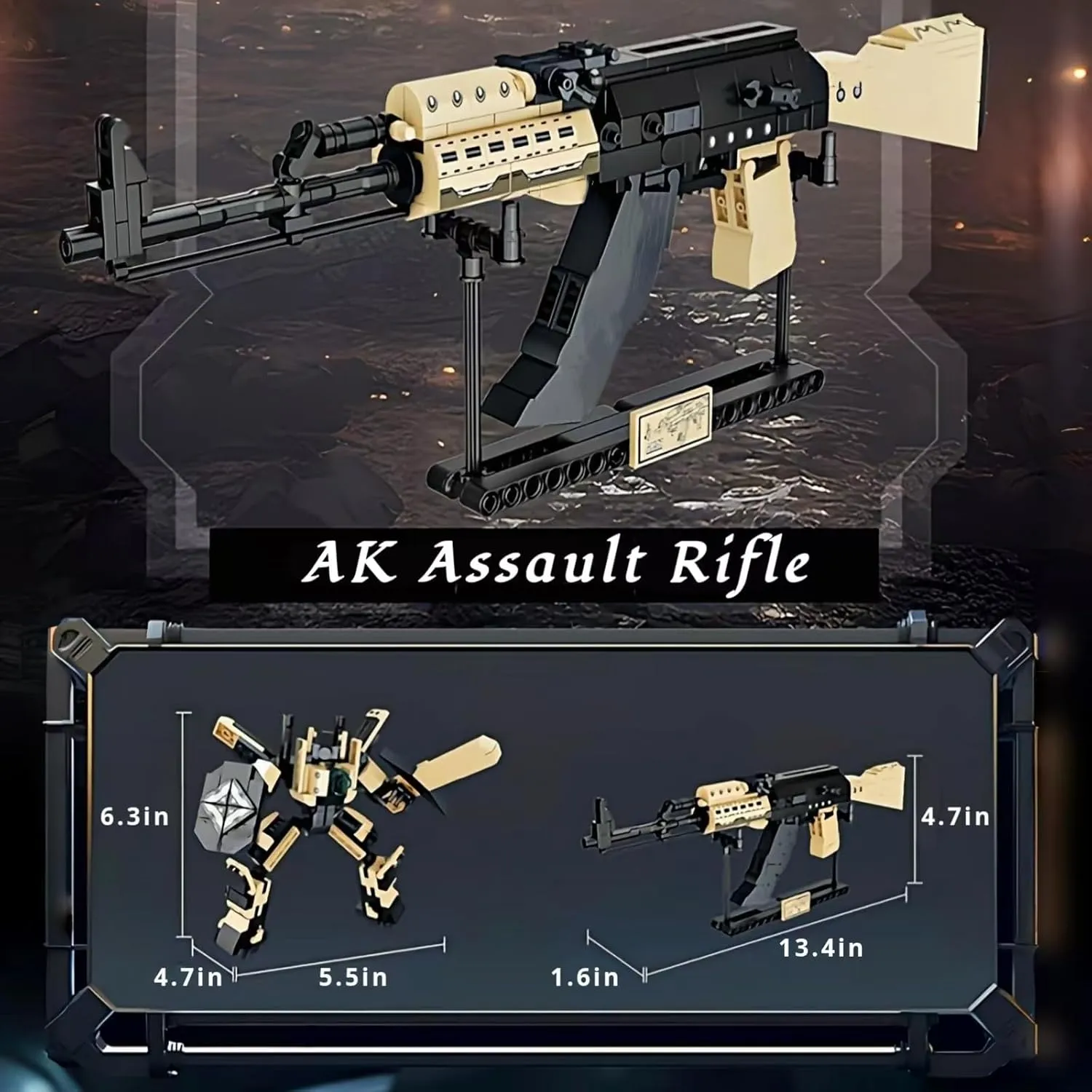 AK Gun Building Blocks Set, 2 in 1 DIY Assembling Gun or Mech Model, 382 Pieces Bricks Collectible Military Weapon Toy Set Gift for Boys Adult or Firearm Fans