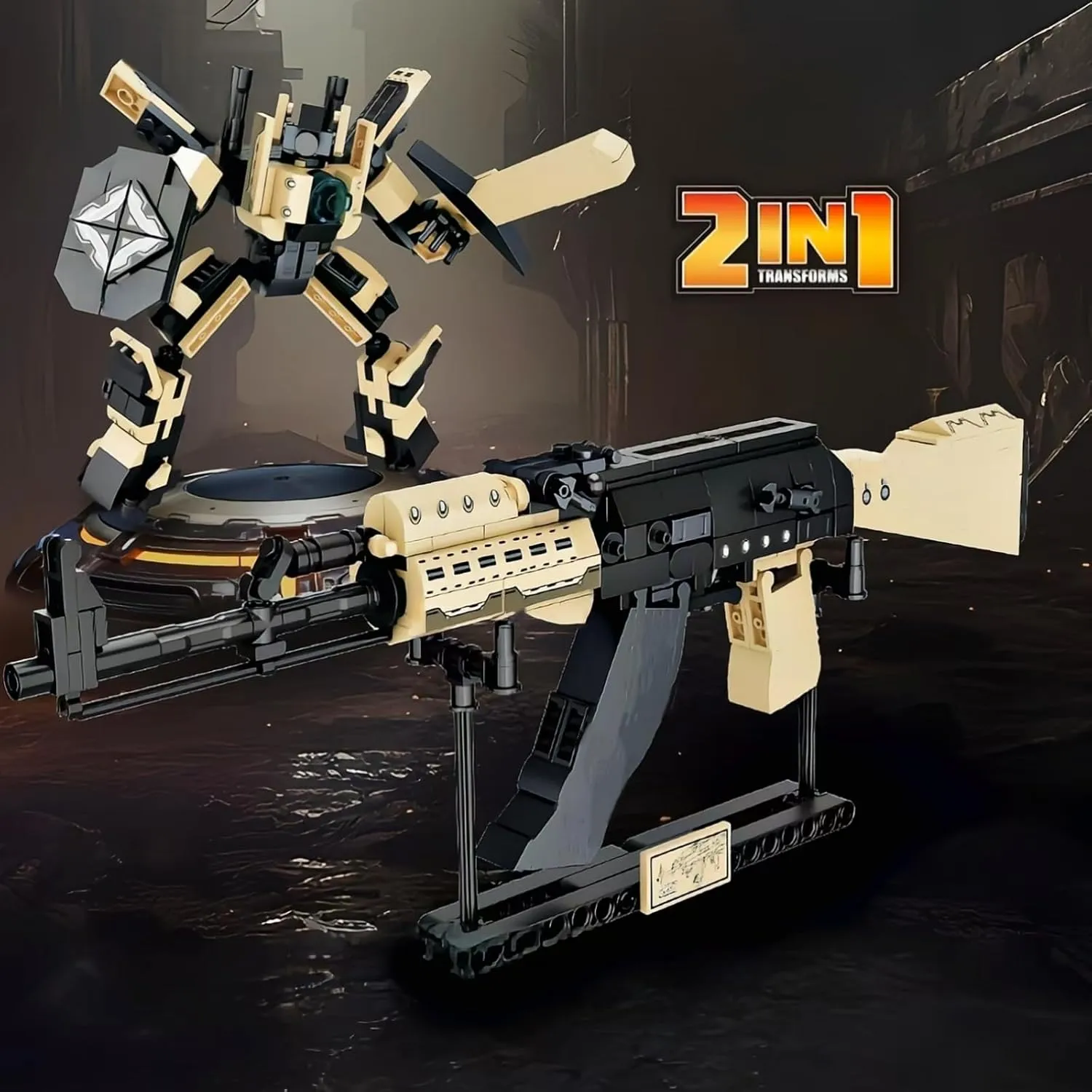 AK Gun Building Blocks Set, 2 in 1 DIY Assembling Gun or Mech Model, 382 Pieces Bricks Collectible Military Weapon Toy Set Gift for Boys Adult or Firearm Fans