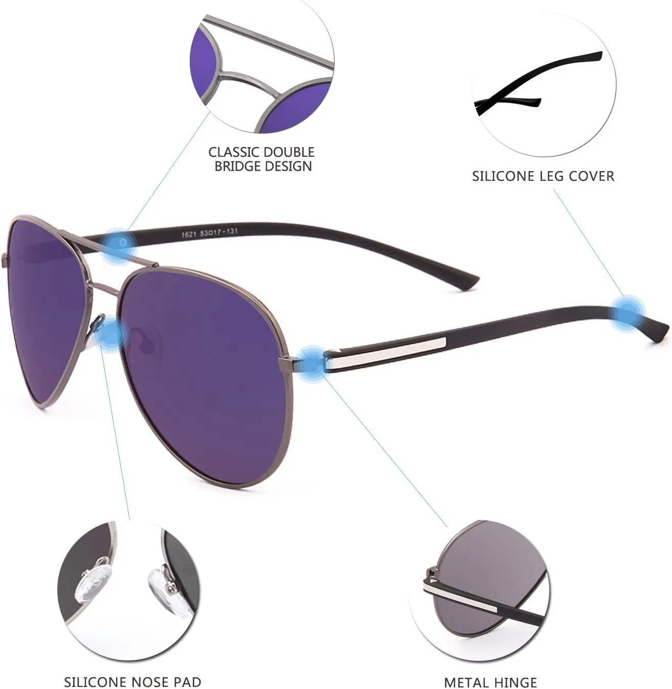 AKG Aviator Mirror UV400 Polarized Sunglasses for Men Women with Case 1621