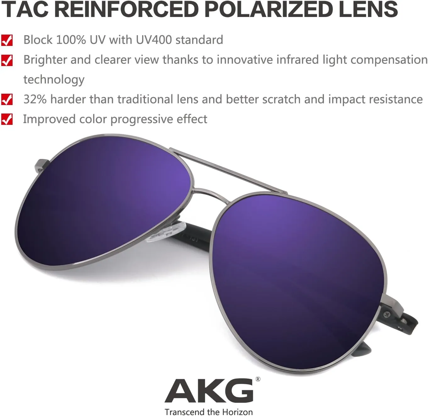 AKG Aviator Mirror UV400 Polarized Sunglasses for Men Women with Case 1621