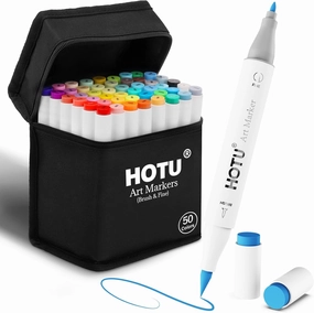 Alcohol Markers Brush Tip - 50 Colors Dual Tip Markers, Brush & Fine Alcohol-based Art Marker Set for Kids Adults Coloring Illustration, Alcohol Sketch Pens with Carrying Case, Non-Bleeding Pad
