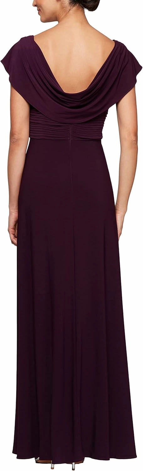 Alex Evenings Women's Long Cowl Neckline Mother of The Bride Dress, Formal Event Gown (Petite and Regular Sizes)