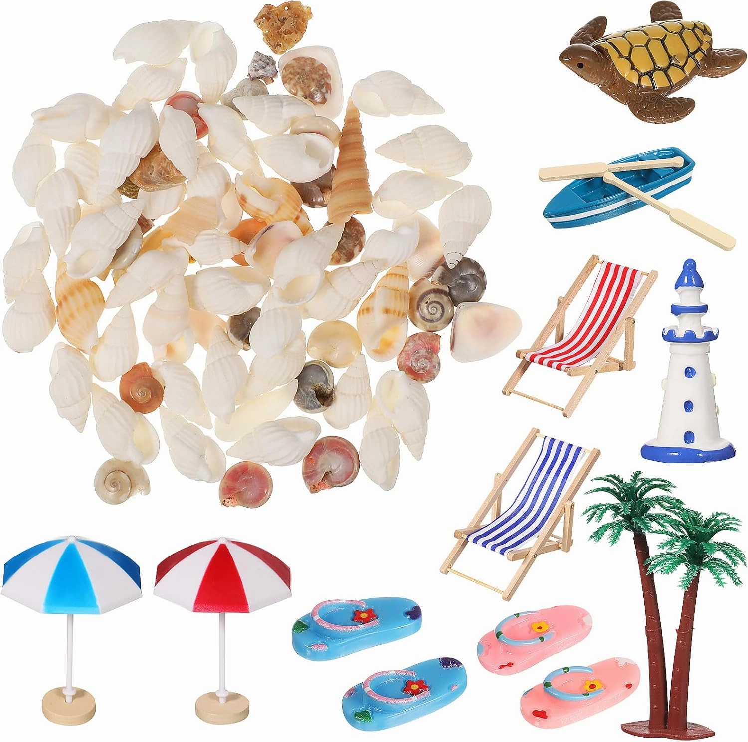 Alipis Beach Miniature Dollhouse Decoration Beach Cake Topper Tiny Chair Boat Palm Tree Models Desktop Sandbox Accessories