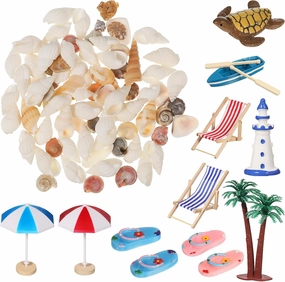 Alipis Beach Miniature Dollhouse Decoration Beach Cake Topper Tiny Chair Boat Palm Tree Models Desktop Sandbox Accessories