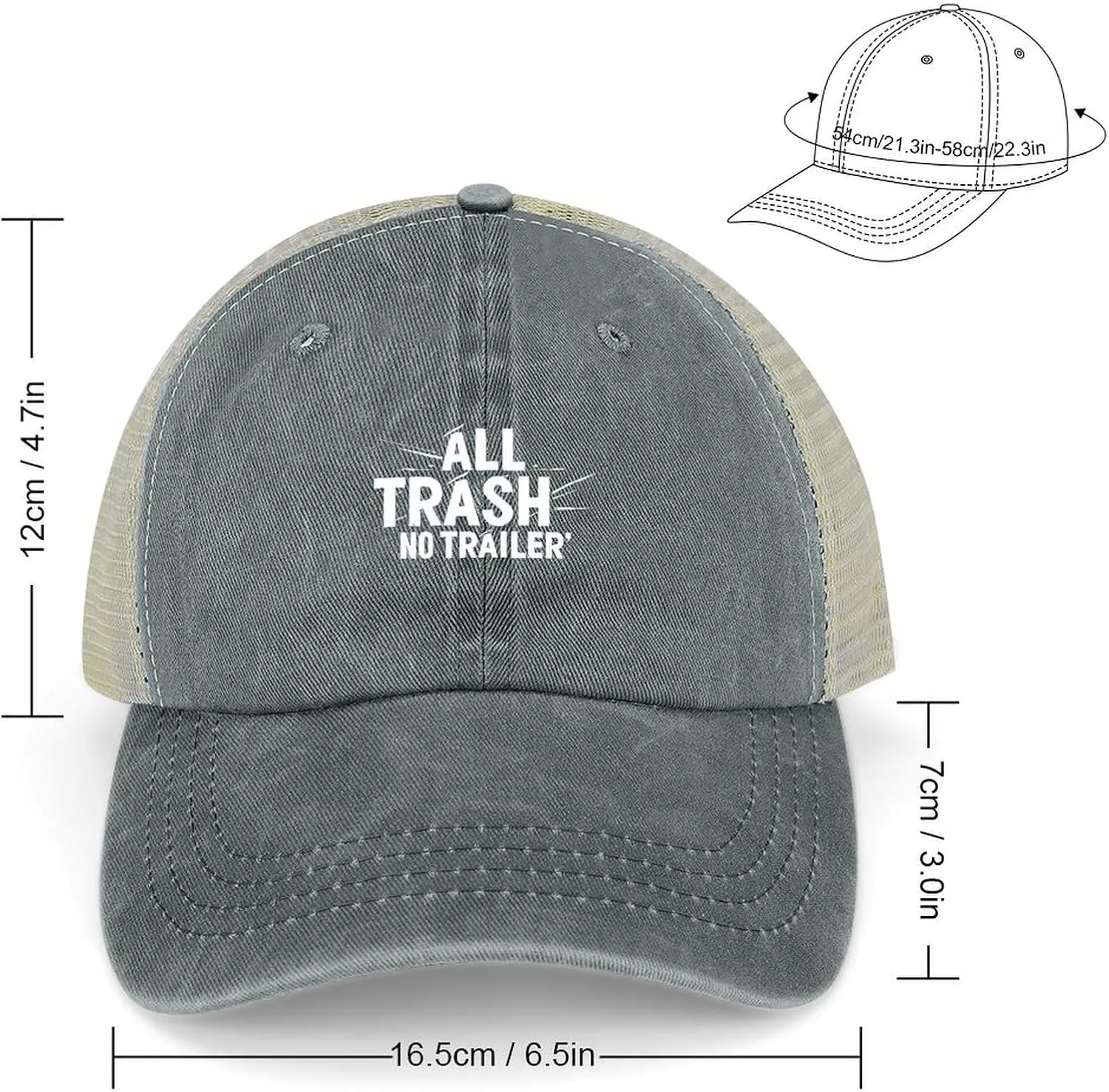 All Trash No Trailer Funny Baseball Cap Men & Women Adjustable Trucker Classic Style Sun Hat