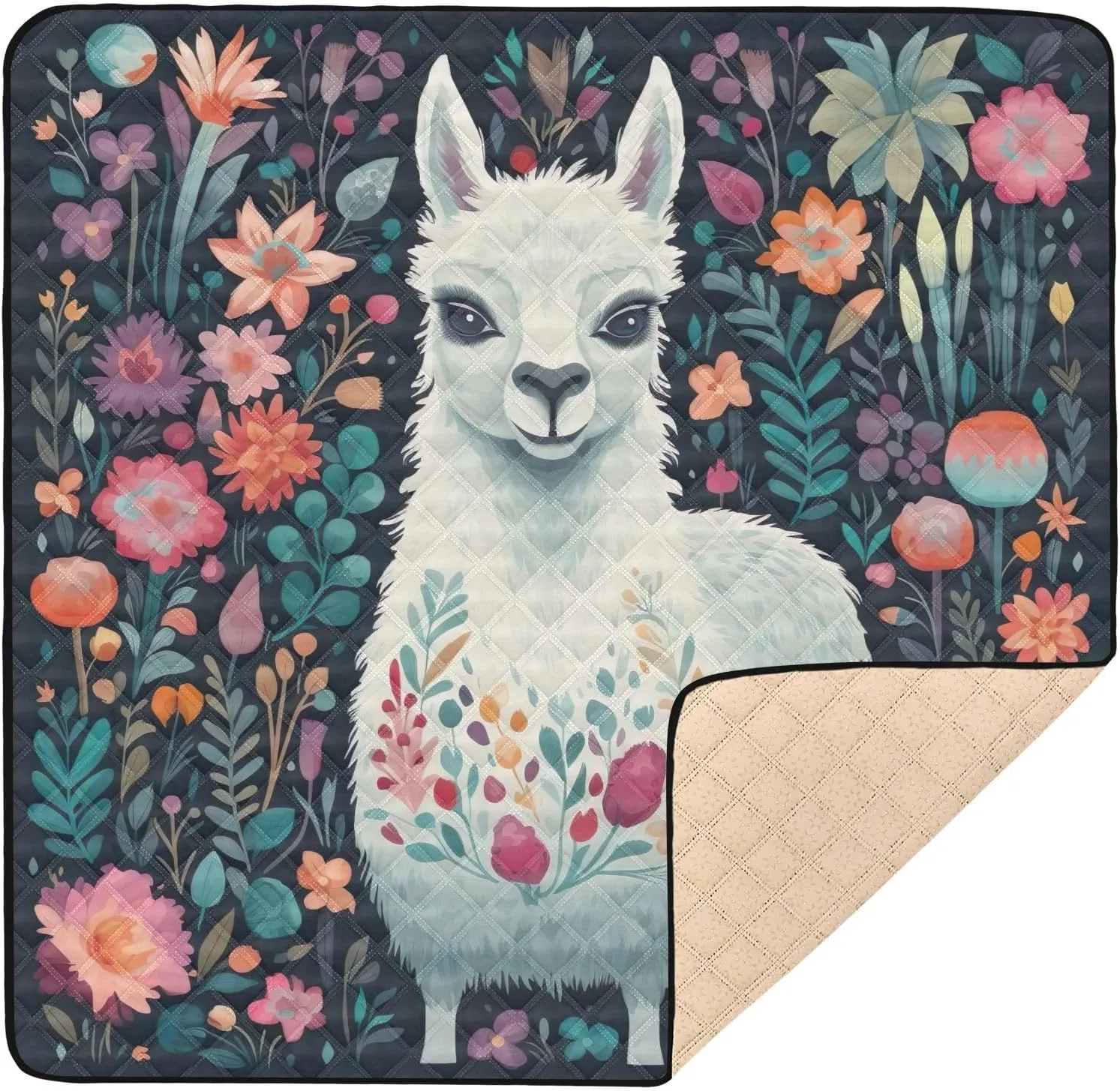 Alpaca Baby Play Mat,Portable Foldable Crawling Mat Thicken Soft Non-Slip Waterproof Washable Baby Mat 50 x 50 Inch