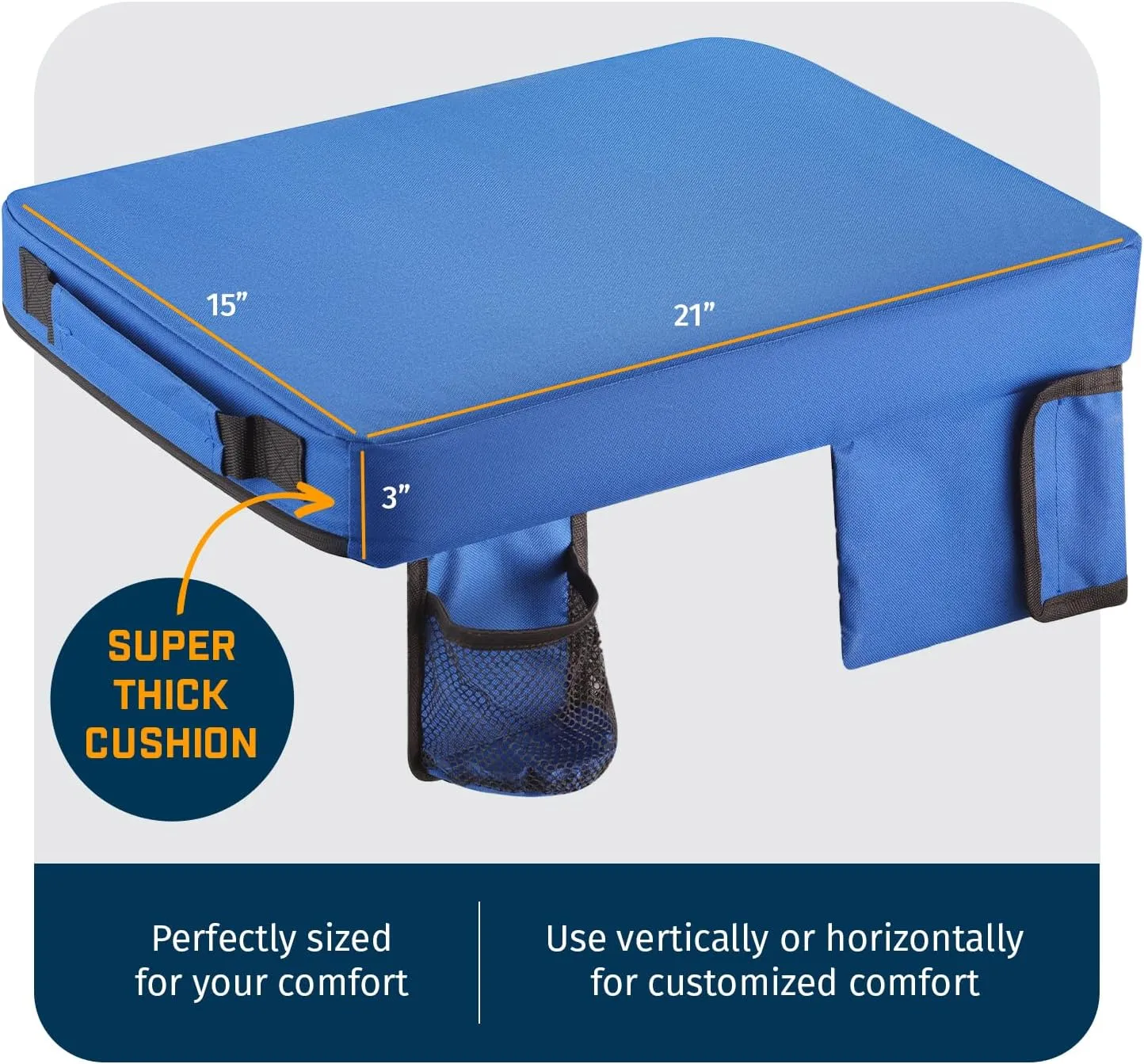 Alpcour Portable Extra Thick Stadium Seat Cushion – Bleacher Cushion with Side Pocket, Cup Holder, Waterproof, Anti-Slip, and Straps – Perfect for Football Seats and Bench Seats for Bleachers