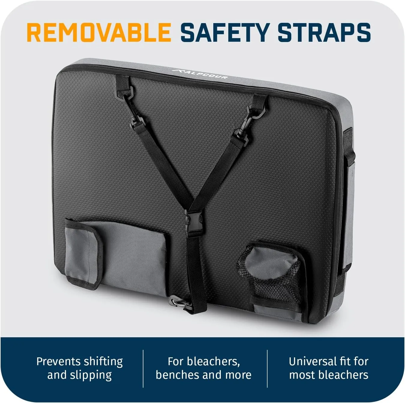 Alpcour Portable Extra Thick Stadium Seat Cushion – Bleacher Cushion with Side Pocket, Cup Holder, Waterproof, Anti-Slip, and Straps – Perfect for Football Seats and Bench Seats for Bleachers