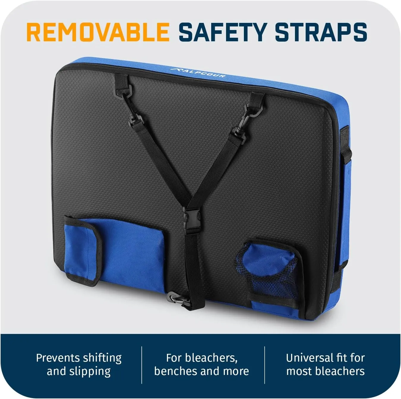 Alpcour Portable Extra Thick Stadium Seat Cushion – Bleacher Cushion with Side Pocket, Cup Holder, Waterproof, Anti-Slip, and Straps – Perfect for Football Seats and Bench Seats for Bleachers