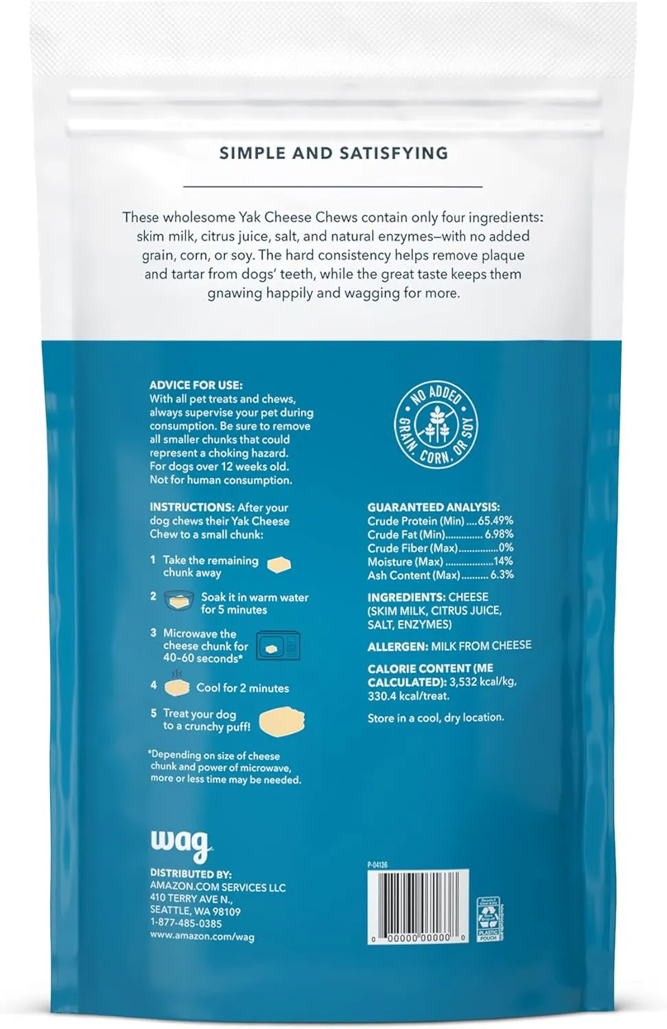 Amazon Brand - Wag Yak Cheese Himalayan Dog Chews, Dog Treats for Large Size Dogs, All Natural, High Protein for Aggressive Chewers, 35-55 lbs, 3 Count, 9.9 oz