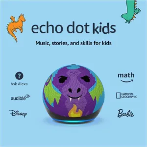 Amazon Echo Dot Kids with Alexa (newest model), Designed for kids, with parental controls, Includes 1 Year of Amazon Kids , Dragon