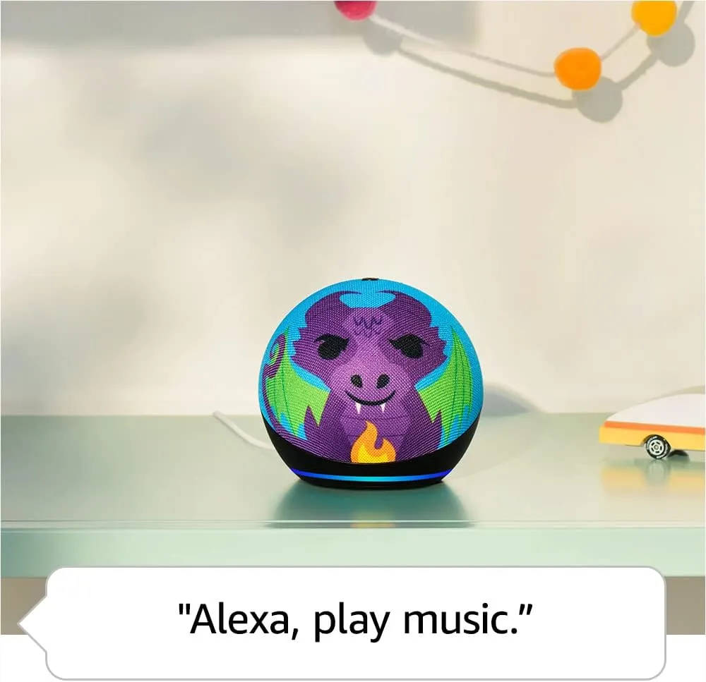 Amazon Echo Dot Kids with Alexa (newest model), Designed for kids, with parental controls, Includes 1 Year of Amazon Kids , Dragon