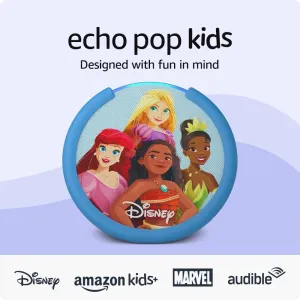 Amazon Echo Pop Kids (newest model), Designed for kids, with parental controls, Includes 6 months of Amazon Kids , Disney Princess