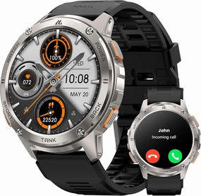 AMAZTIM Smart Watches for Men,60 Days Extra-Long Battery, Rugged Military Bluetooth Call(Answer/Dial Calls),1.43" Ultra HD AMOLED Display,Full Metal Body SmartWatch Compatible iPhone and Android