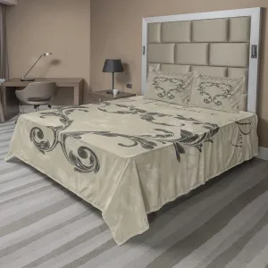 Ambesonne Taupe Sheet Set, Happy Valentine's Day Hand Writing Laurel Leaves Forming a Heart Victorian, Fitted and Flat Sheet with Pillowcases Bedding Accent 4 Piece Set, Calking, Taupe Tan