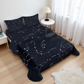 Ambesonne Constellation Sheet Set, Sky Map Andromeda Lacerta Cygnus Lyra Hercules Draco Bootes Lynx, Fitted and Flat Sheet with Pillowcases Bedding Accent 4 Piece Set, Full, Dark Blue Yellow White
