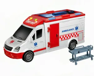 Ambulance Toy Car 1:16 Simulation Emergency Toy Ambulance Vehicle Model Rescue Toy with Lights and Sound with Open and a Stretcher Toy for Kids Age 3 