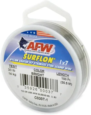 American Fishing Wire Surflon Nylon Coated 1x7 Stainless Steel Leader Wire - Fishing Leader Line for Saltwater, 10lb Test - 250lb Test in Bright, Black, Camo in 30ft, 100ft, 300ft and 1,000ft Lengths