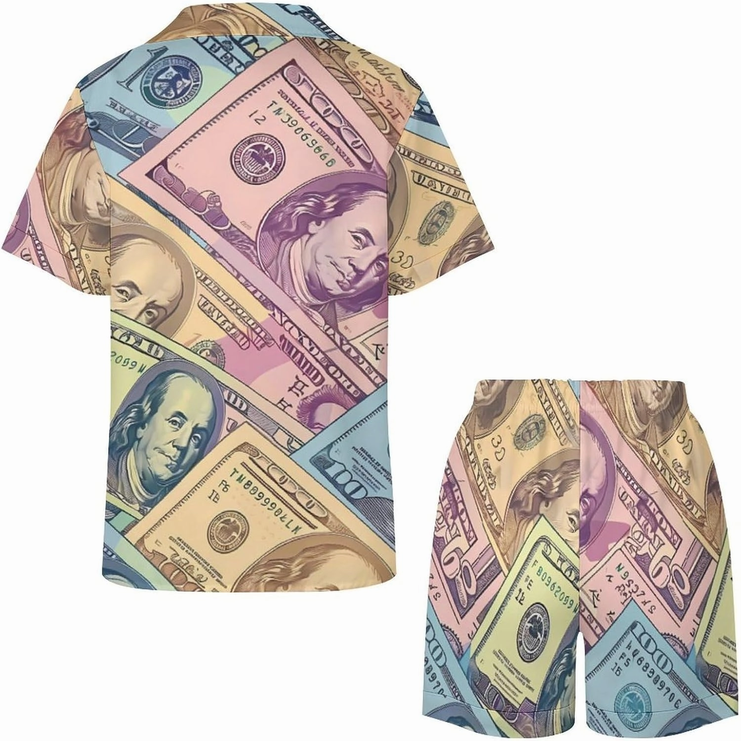American Money Colorful Bill Dollars Women's Satin Pajama Set Short Sleeve Button Down Sleepwear Loungewear Pj Set