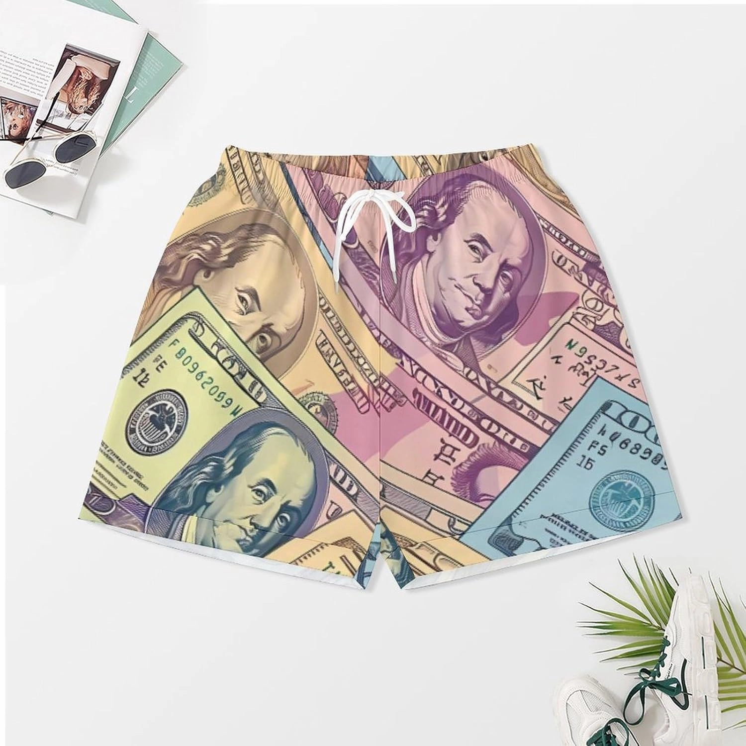 American Money Colorful Bill Dollars Women's Satin Pajama Set Short Sleeve Button Down Sleepwear Loungewear Pj Set