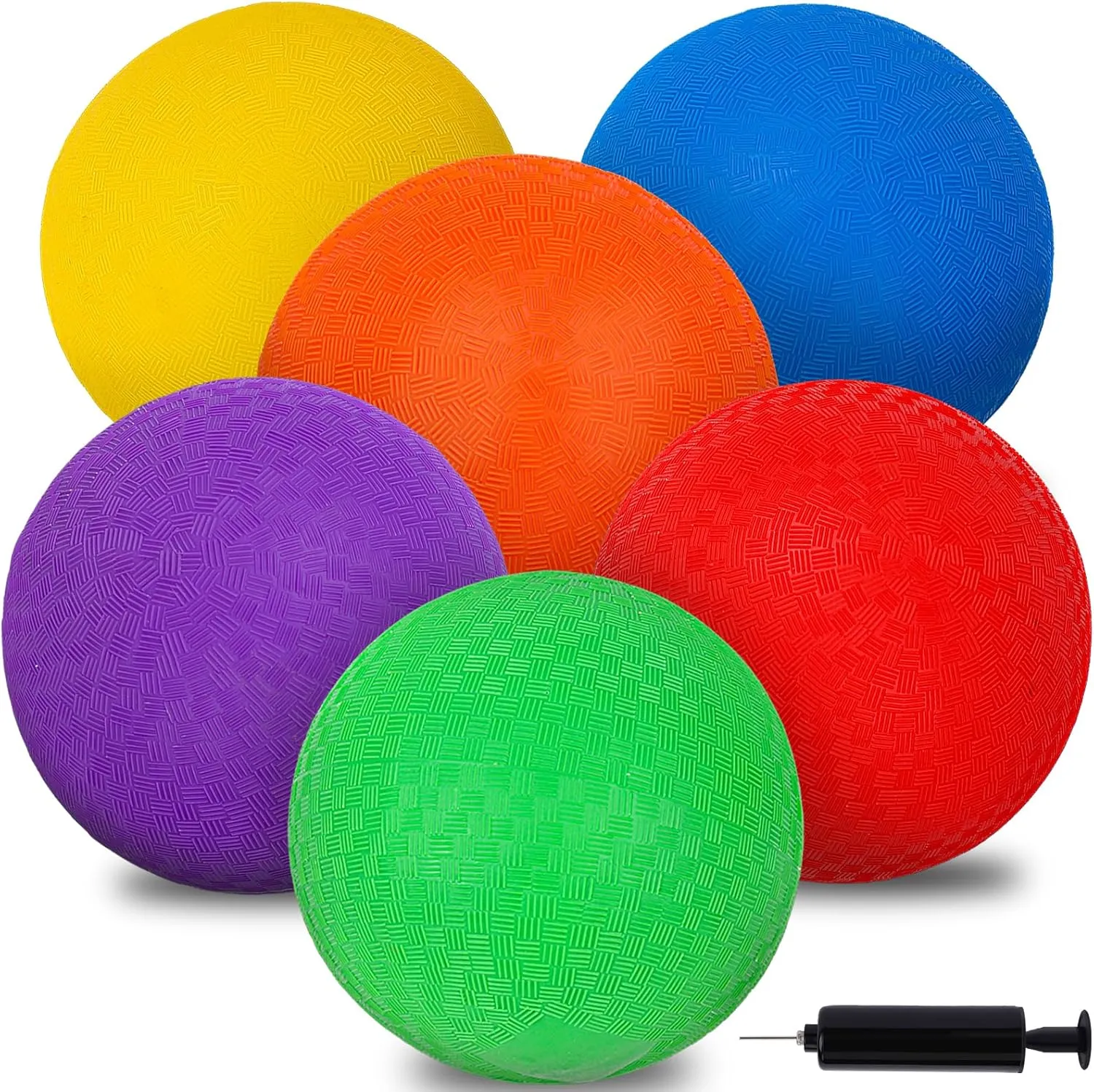 AMOR PRESENT 6PCS Playground Ball, 7 Inch Inflatable Kickballs with Pump, Rainbow Rubber Dodgeball for Kids Beach Toy Sports Games Indoor Outdoor Pool Party