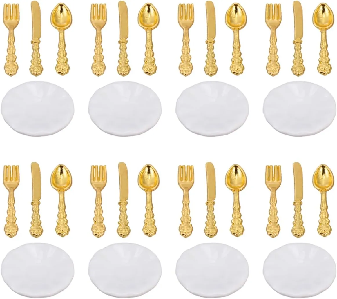 Amosfun 24sets Miniature Tableware Plates Cutlery for Dollhouse Kitchen Accessories for Fairy Tale Garden Scenes Encourages Imagination and Creativity Boys and Girls