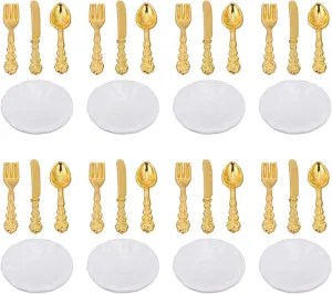 Amosfun 24sets Miniature Tableware Plates Cutlery for Dollhouse Kitchen Accessories for Fairy Tale Garden Scenes Encourages Imagination and Creativity Boys and Girls