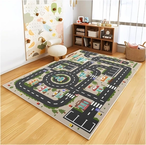 Analog ABC Kids Rug Playroom Car Rug Play Mat City Life Road Rug for Cars Fun City Map for Carpet for Bedroom Boys (31 * 47 inches, Evening City)