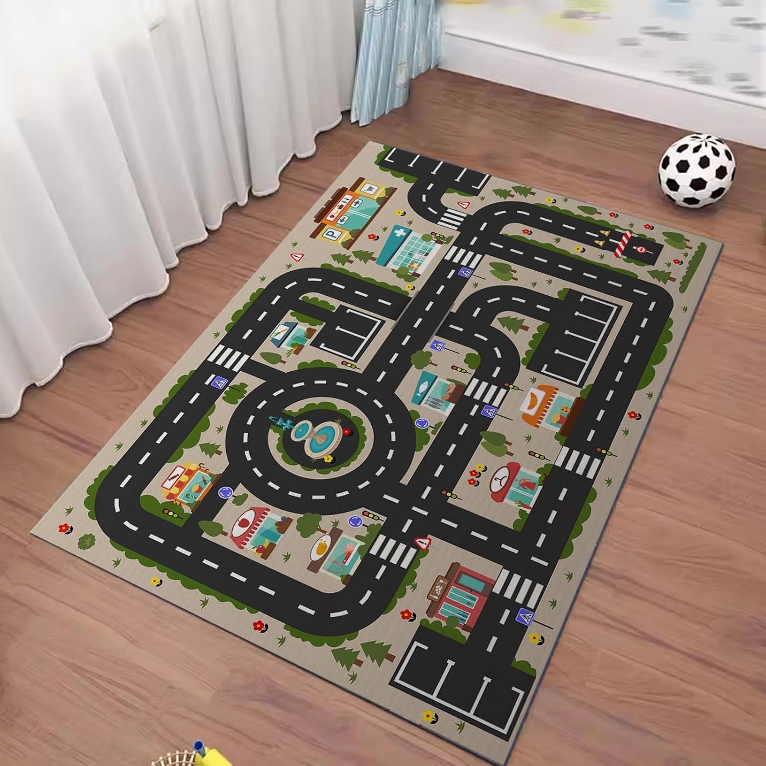 Analog ABC Kids Rug Playroom Car Rug Play Mat City Life Road Rug for Cars Fun City Map for Carpet for Bedroom Boys (31 * 47 inches, Evening City)