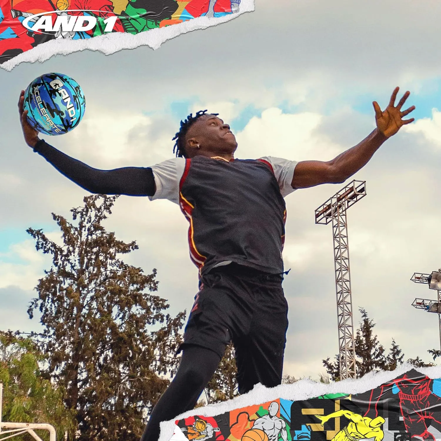 AND1 Xcelerate Rubber Basketball: Official Regulation Size 7 (29.5") - Deep Channel Construction Streetball, Made for Indoor Outdoor