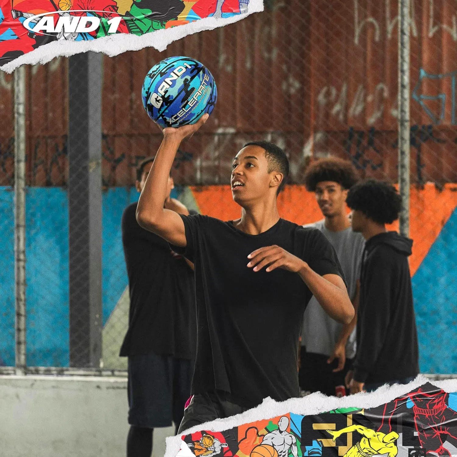 AND1 Xcelerate Rubber Basketball: Official Regulation Size 7 (29.5") - Deep Channel Construction Streetball, Made for Indoor Outdoor