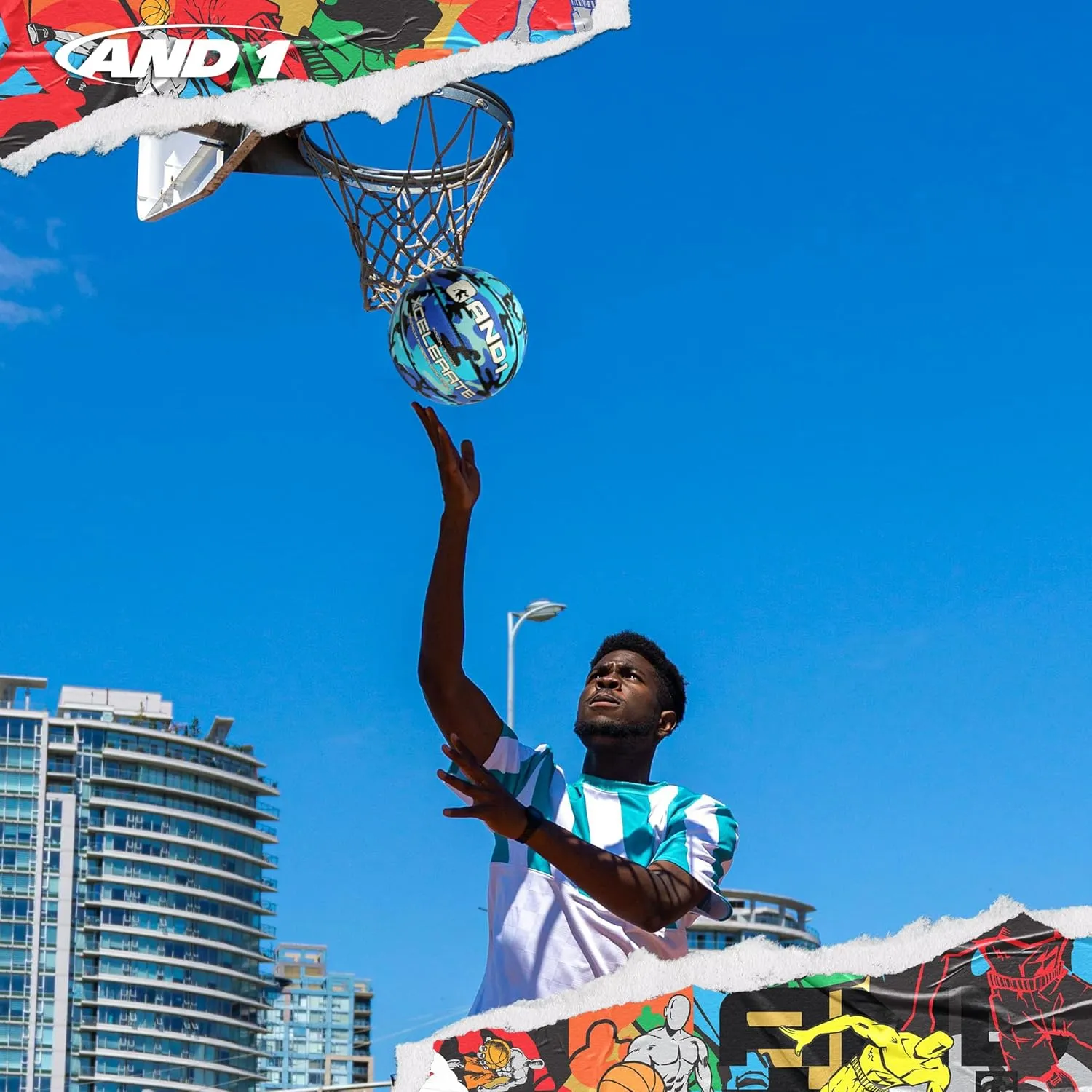 AND1 Xcelerate Rubber Basketball: Official Regulation Size 7 (29.5") - Deep Channel Construction Streetball, Made for Indoor Outdoor
