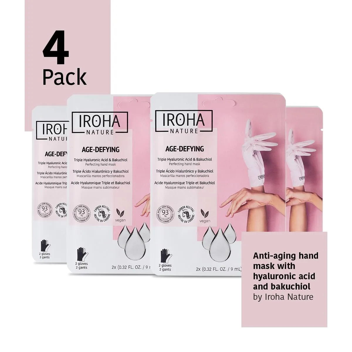 Anti-Aging Hand Mask Gloves | 4 Pairs | Triple Hyaluronic Acid, Bakuchiol & Niacinamide | Reduces Wrinkles & Dark Spots | Vegan & Cruelty-Free | 93% Natural Ingredients